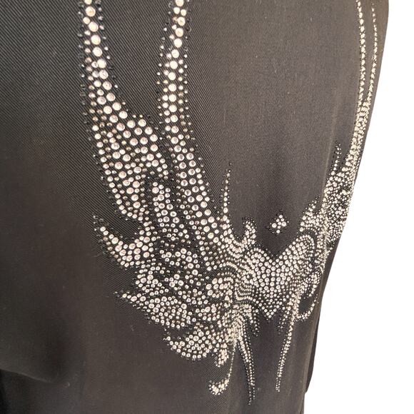 Garnet Hill Jacket Medium Black Rhinestone Whimsigoth Party Heart Wings Rock - Picture 4 of 13